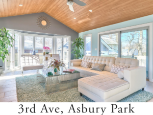 3rd Ave, Asbury Park text below a picture of the a contemporary beach style living room