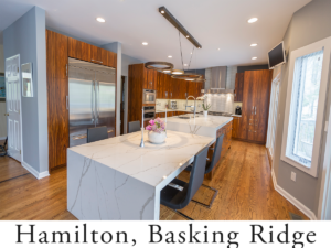 Hamilton, Basking Ridge text below a picture of the property's wood-centric kitchen